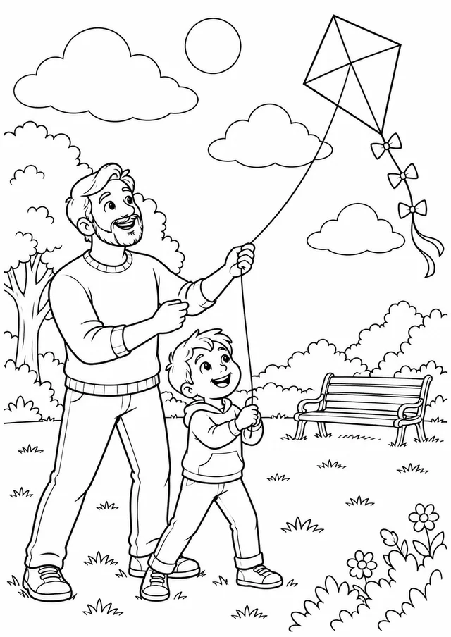Papai e a pipa para colorir
