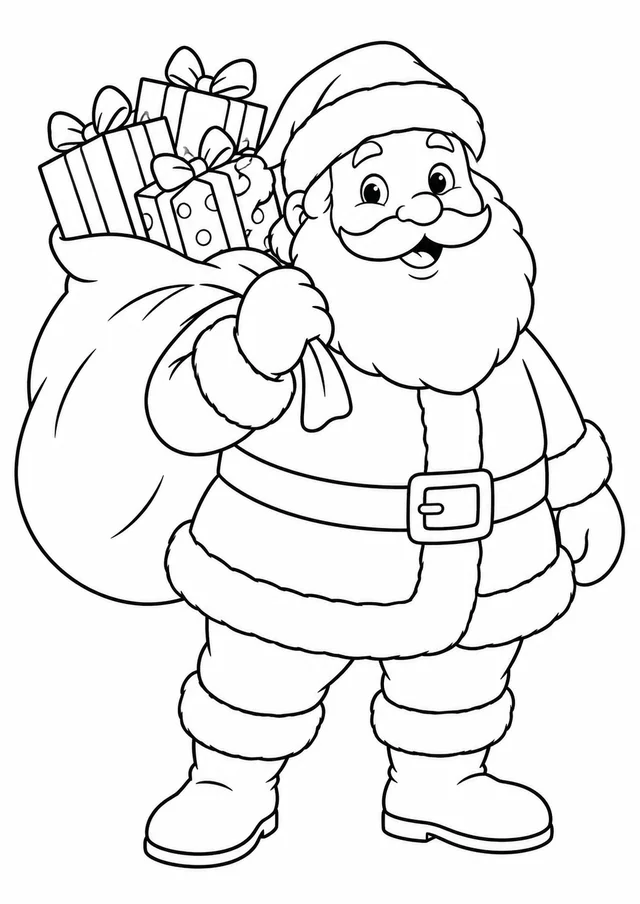 Papai Noel com saco de presentes para colorir