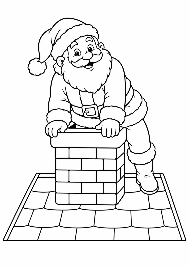 Papai Noel descendo pela chaminé para colorir