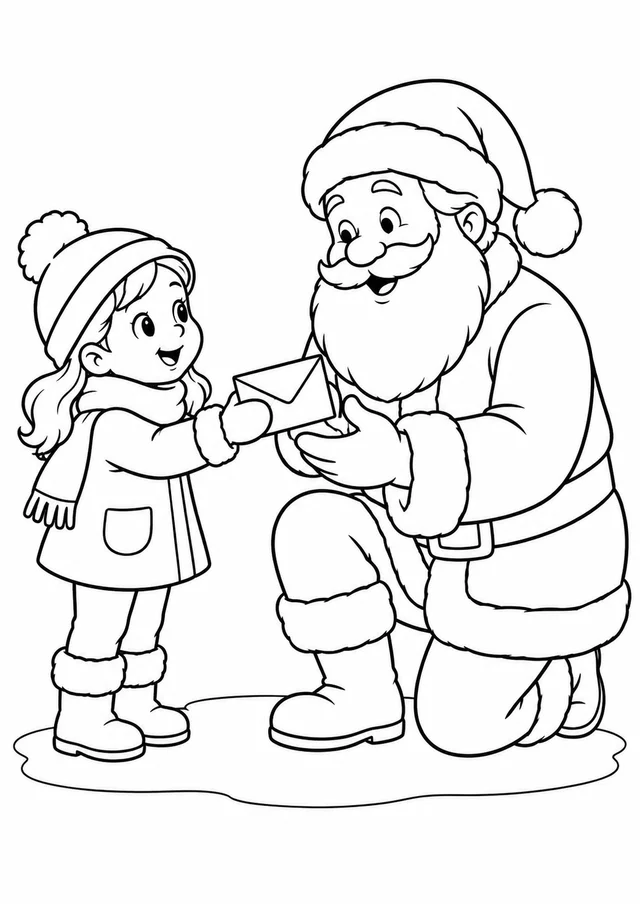 Papai Noel recebendo uma carta para colorir