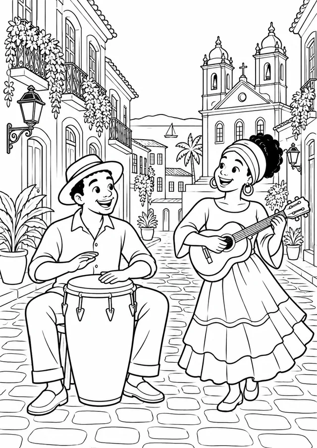 Passeio pelo Pelourinho para colorir