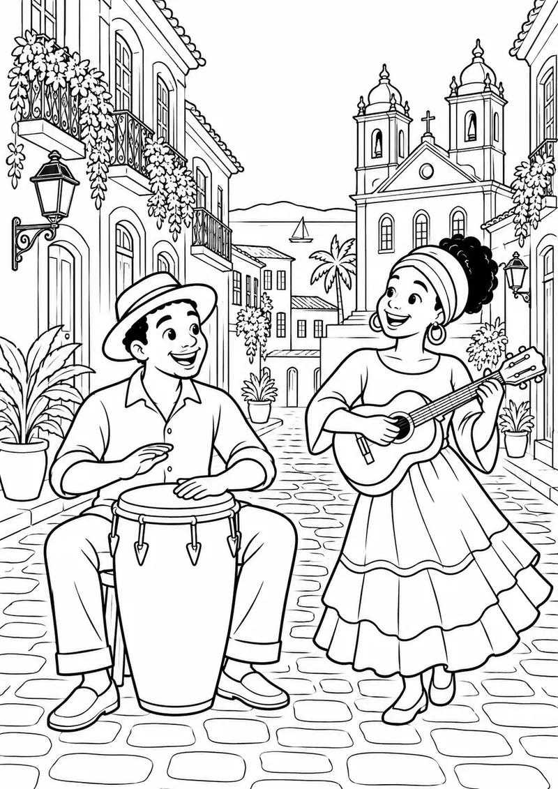 Passeio pelo Pelourinho para colorir