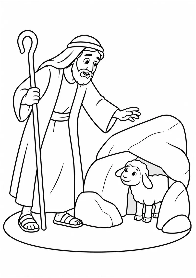 Pastor procurando uma ovelha para colorir