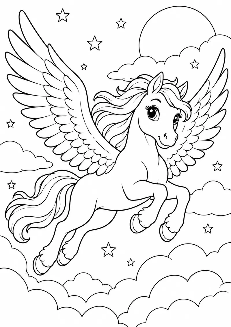 Pégaso no céu estrelado para colorir