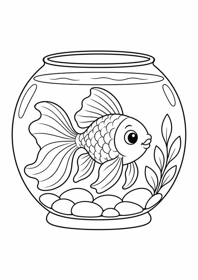 Peixe dourado no aquário para colorir