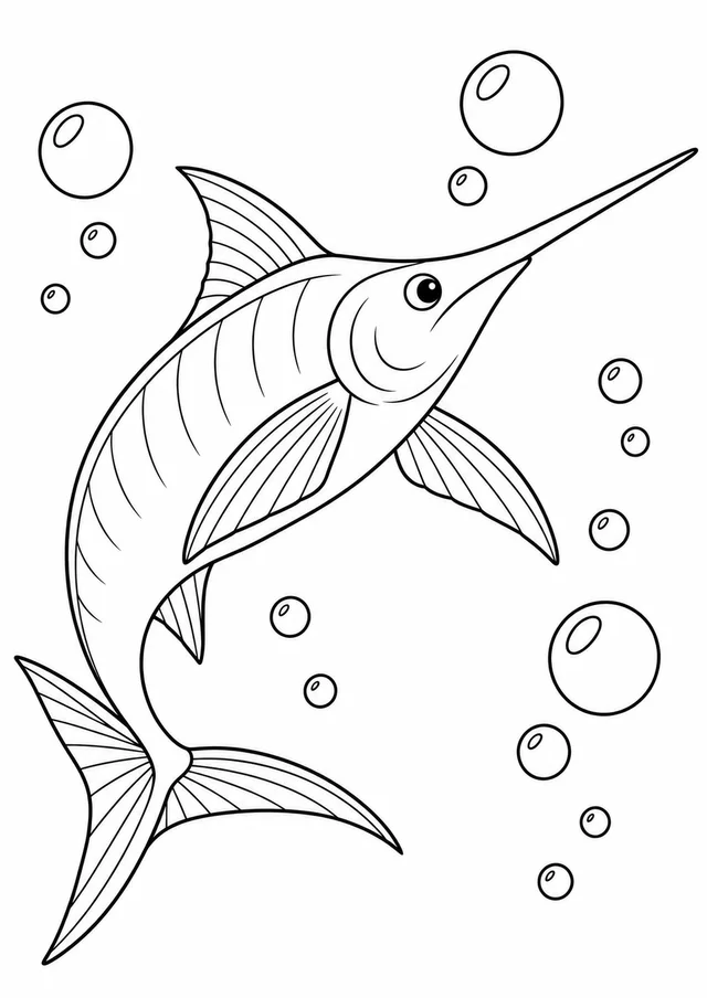 Peixe-espada e bolhas para colorir