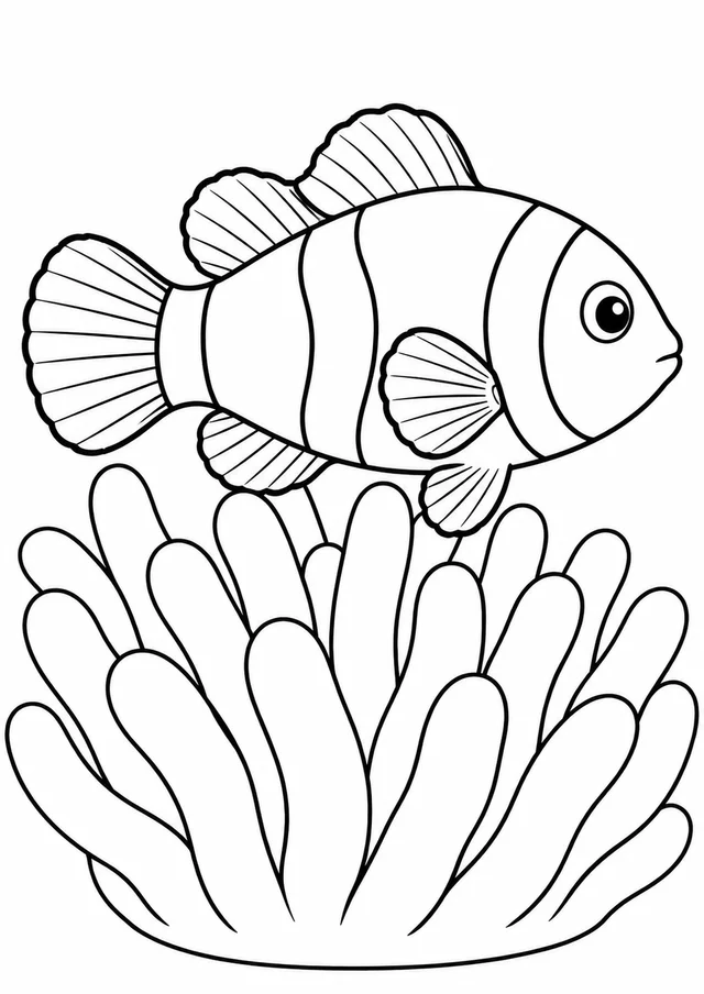 Peixe-palhaço na anêmona para colorir
