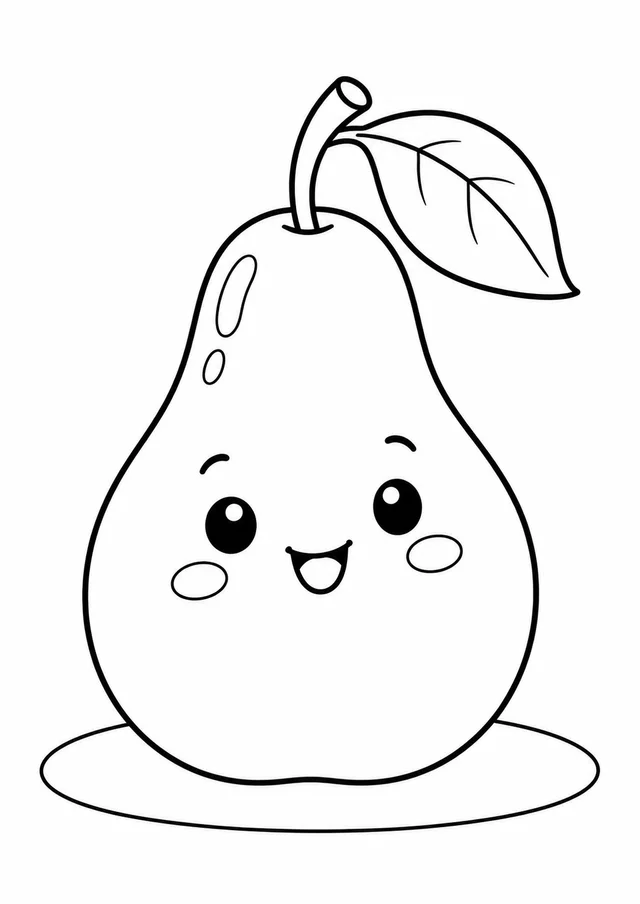 Pera fofinha com uma folha para colorir