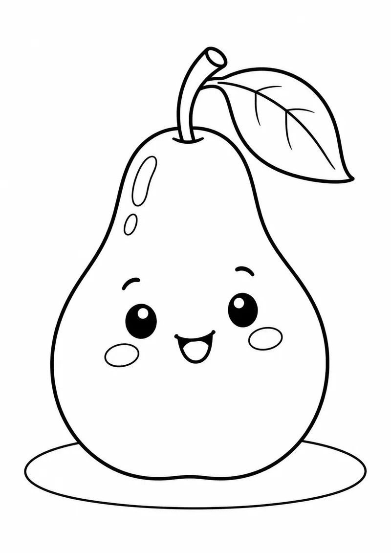Pera fofinha com uma folha para colorir