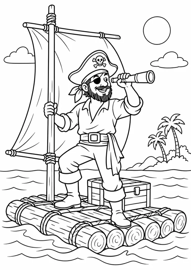 Pirata numa jangada para colorir