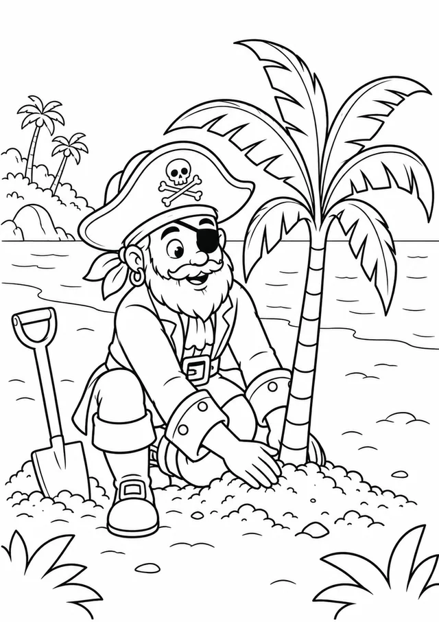 Pirata plantando uma palmeira para colorir