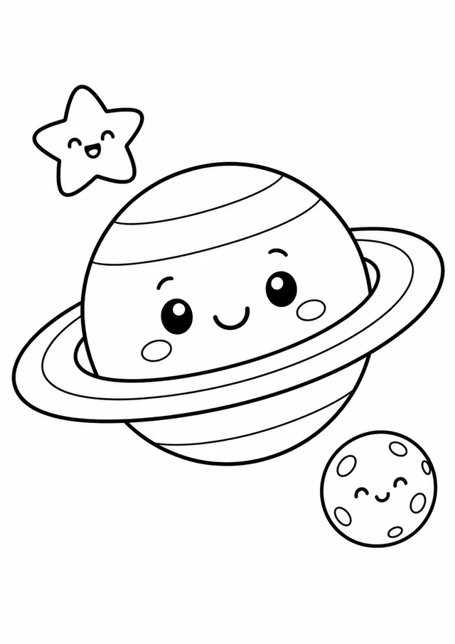 Planeta fofinho com um anel largo para colorir