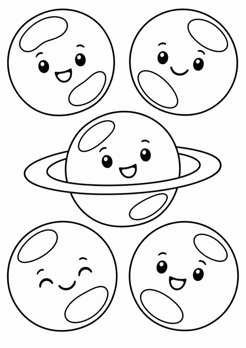 Planetas fofos sorrindo para colorir
