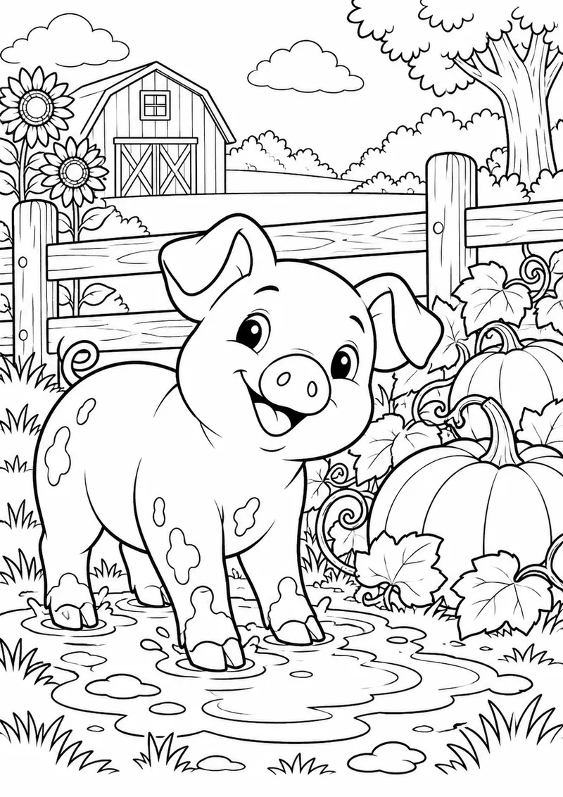 Porquinho na fazenda para colorir