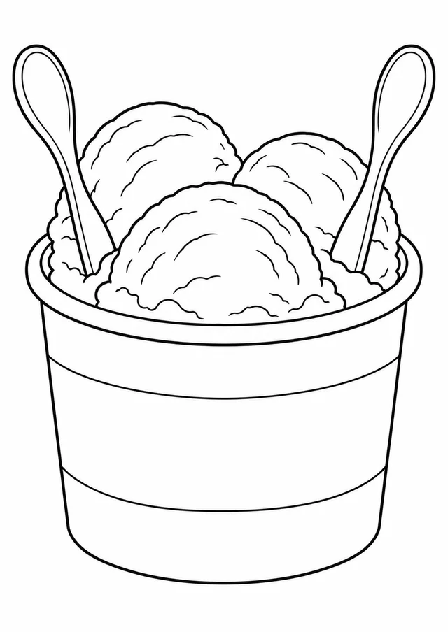 Pote de sorvete com duas colheres para colorir