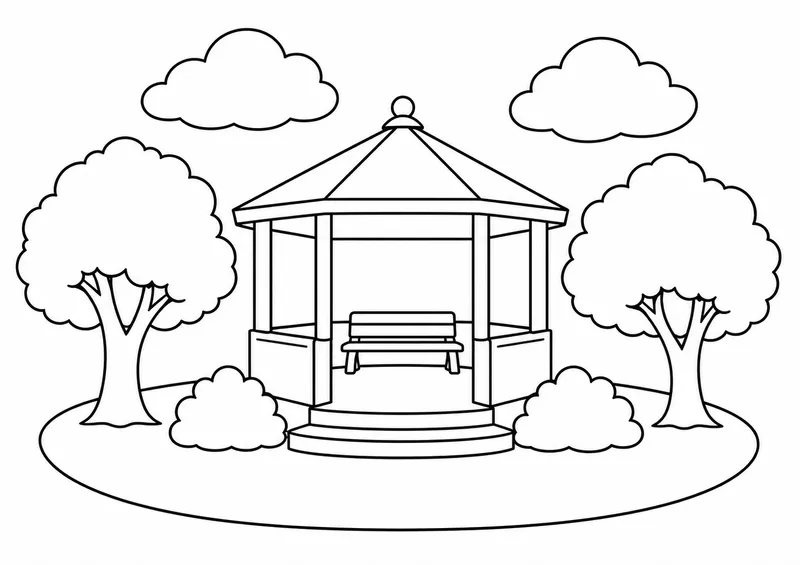 Praça pequena com coreto para colorir