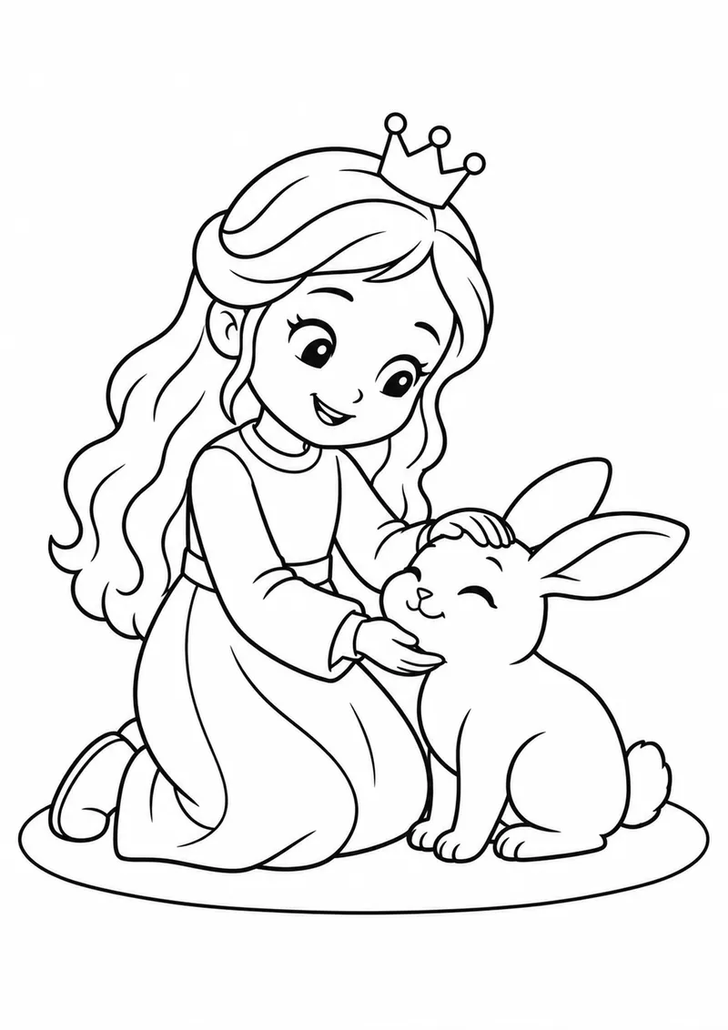 Princesa cuidando de um coelho para colorir