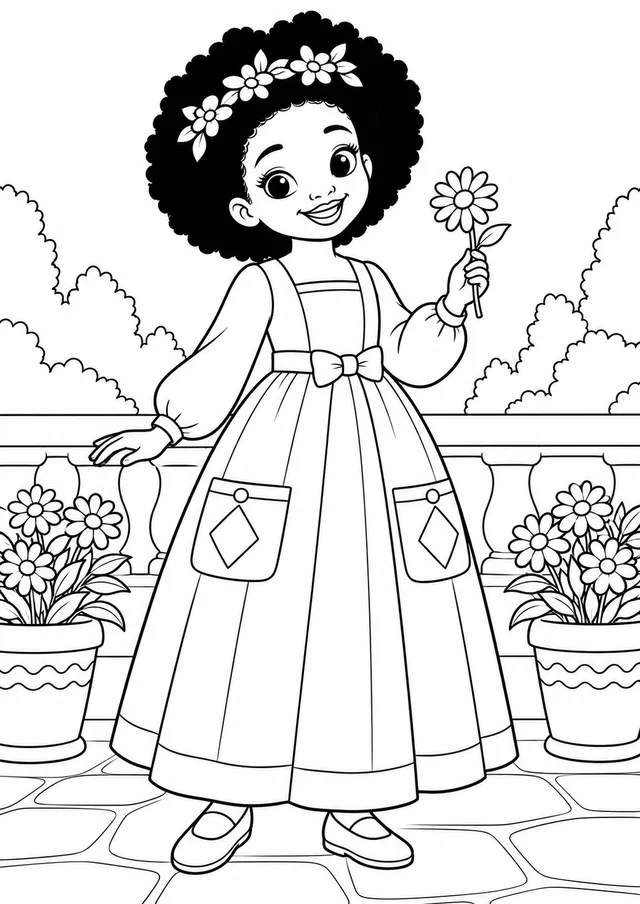 Princesa e o jardim de margaridas para colorir