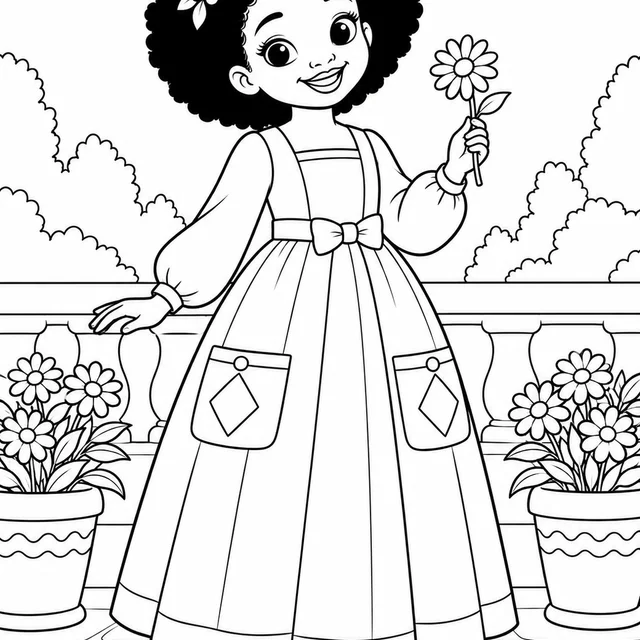 Princesa e o jardim de margaridas para colorir