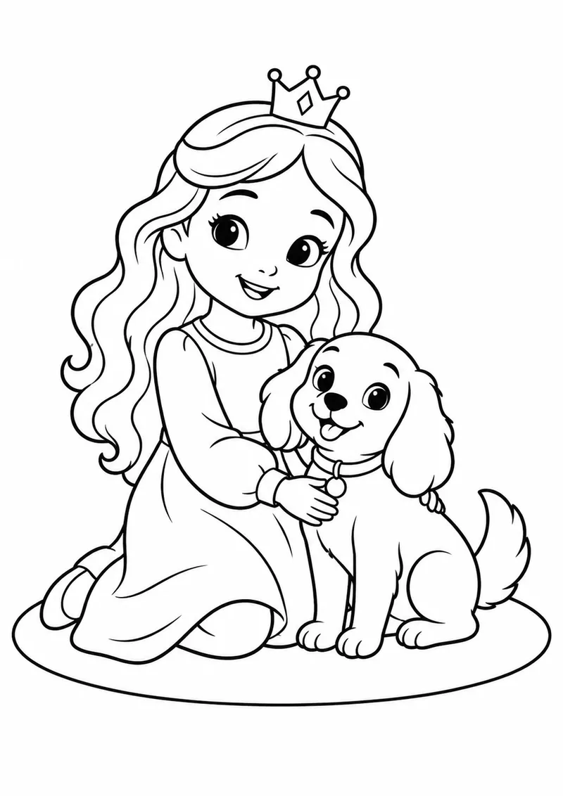 Princesa e sua cachorrinha para colorir