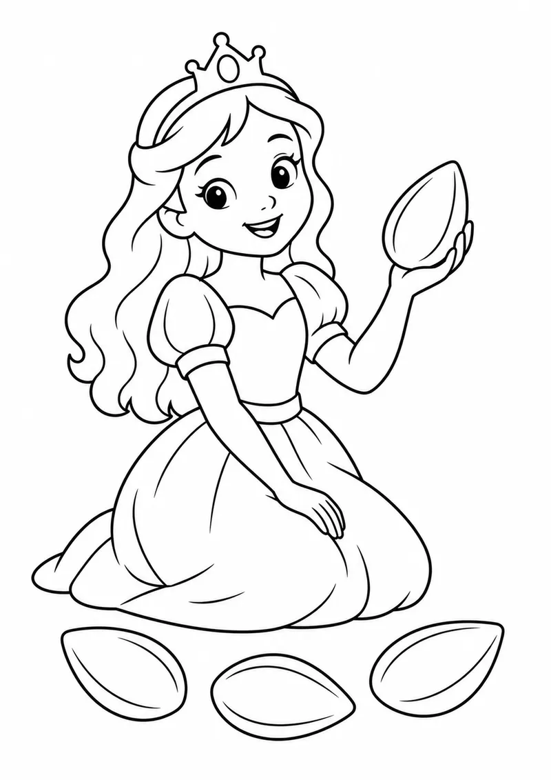 Princesa escolhendo sementes para colorir