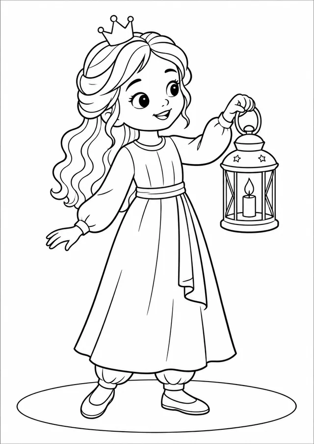 Princesa levando uma lanterna para colorir