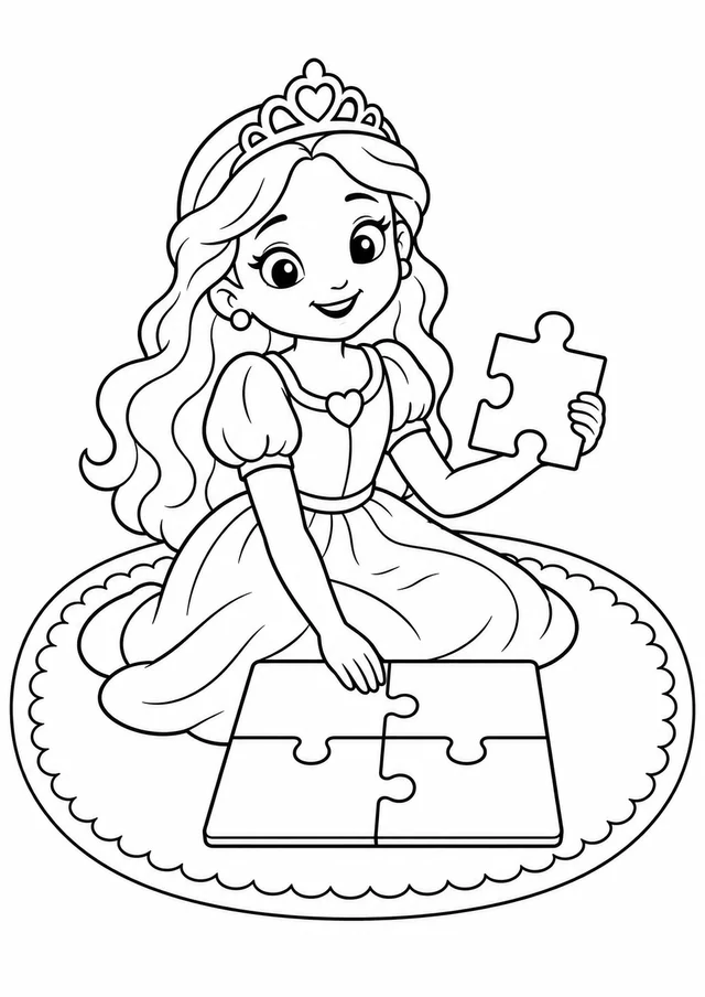 Princesa montando um quebra-cabeça para colorir