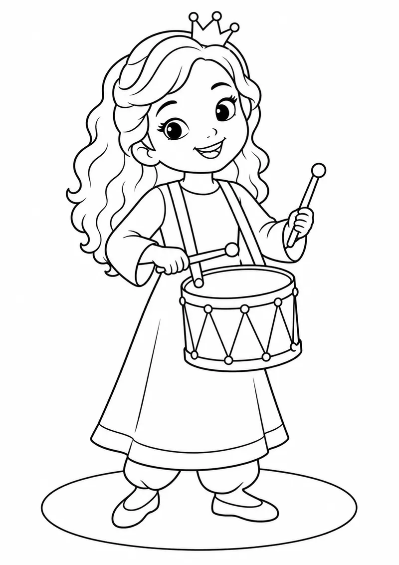 Princesa musicista tocando tambor para colorir