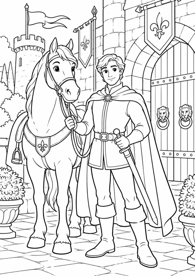 Príncipe e o cavalo para colorir