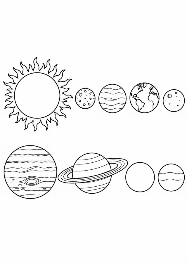 Sistema solar com os oito planetas para colorir