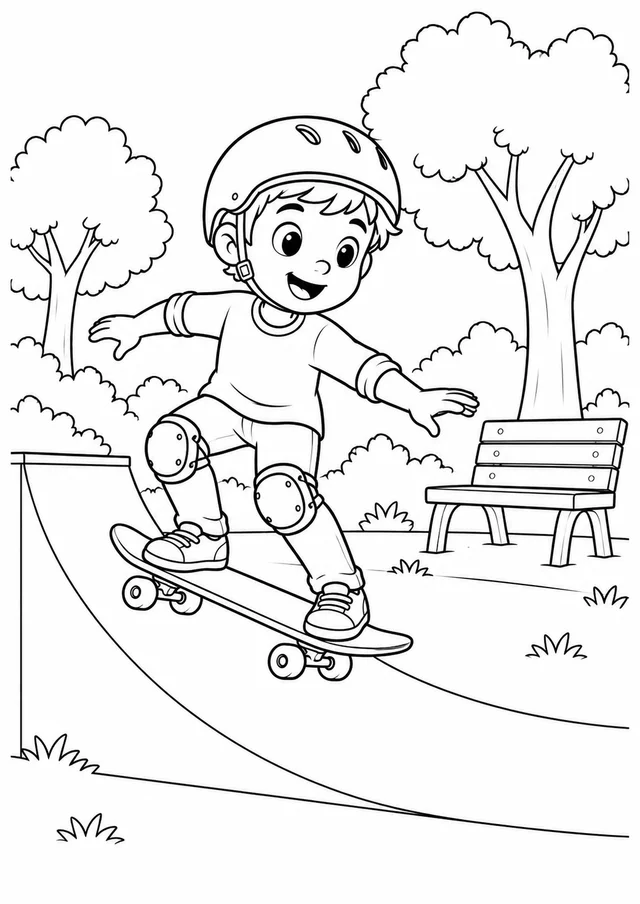 Skate na praça para colorir