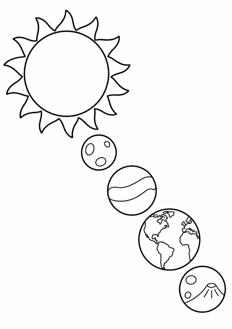 Sol e os planetas rochosos para colorir