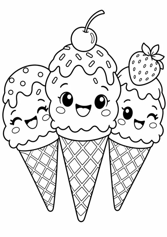 Sorvetes com carinha para colorir