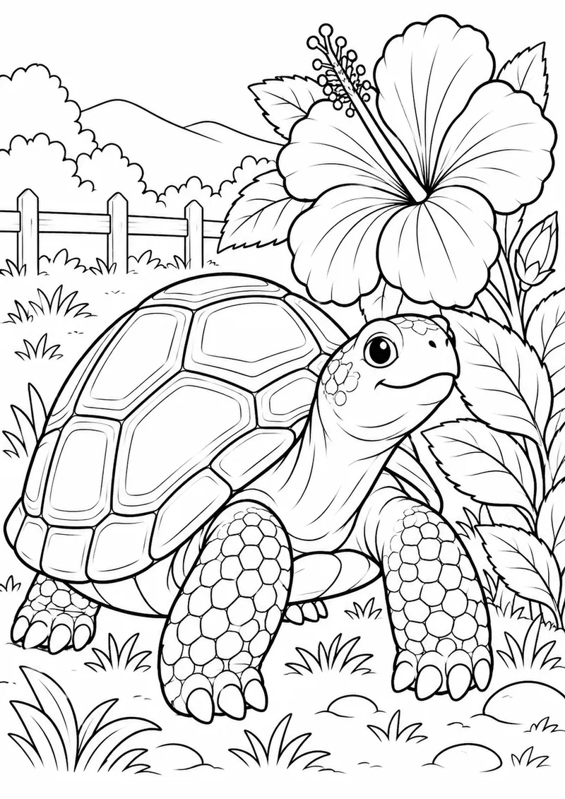 Tartaruga no quintal para colorir