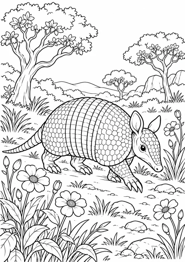 Tatu na trilha do cerrado para colorir