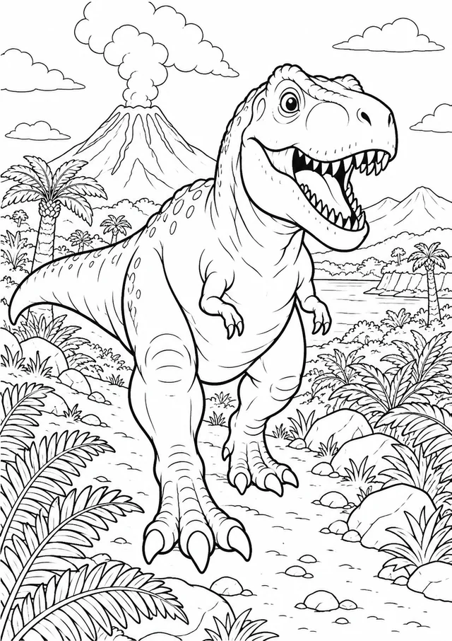 Tiranossauro aventureiro para colorir