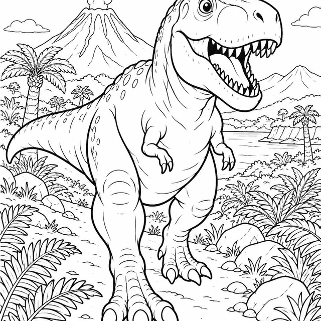 Tiranossauro aventureiro para colorir
