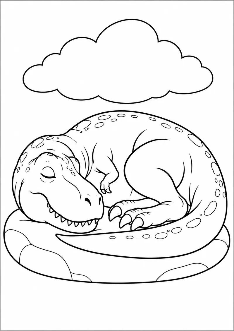 Tiranossauro dormindo enrolado para colorir