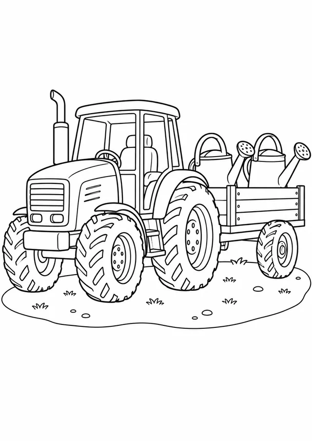 Trator com carretinha de regadores para colorir
