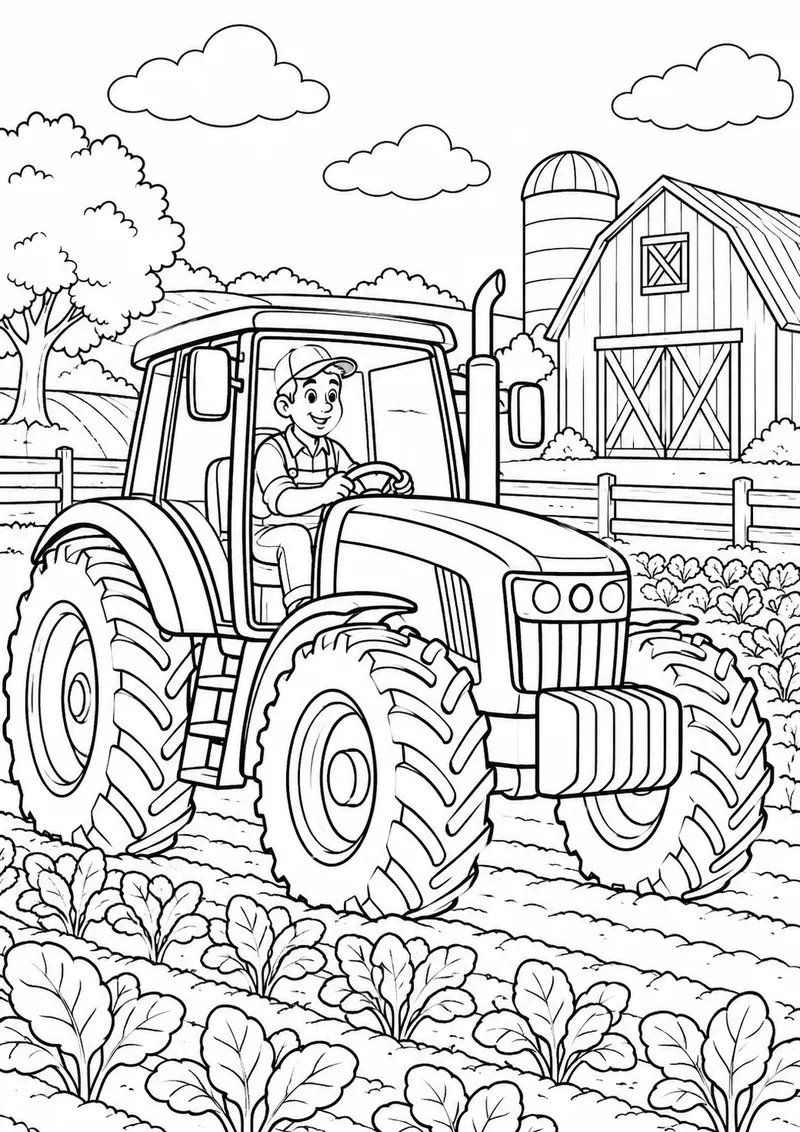 Trator na plantação para colorir
