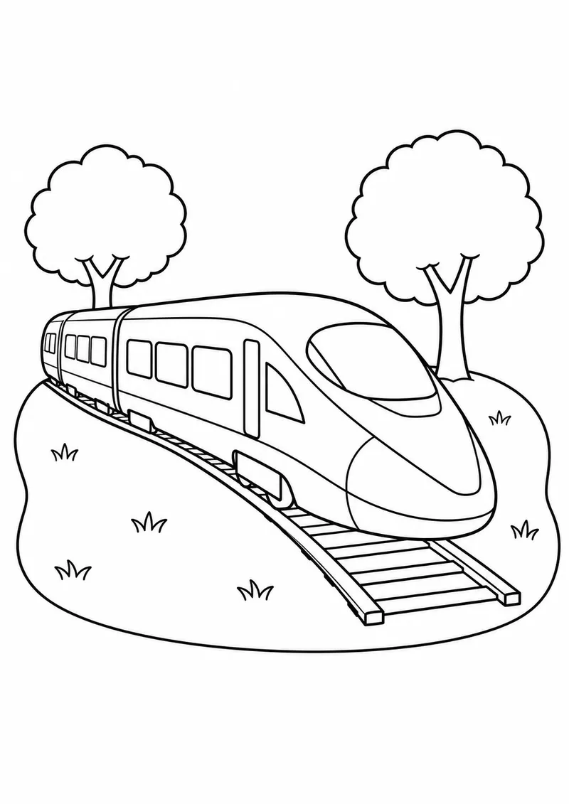Trem de alta velocidade na curva para colorir