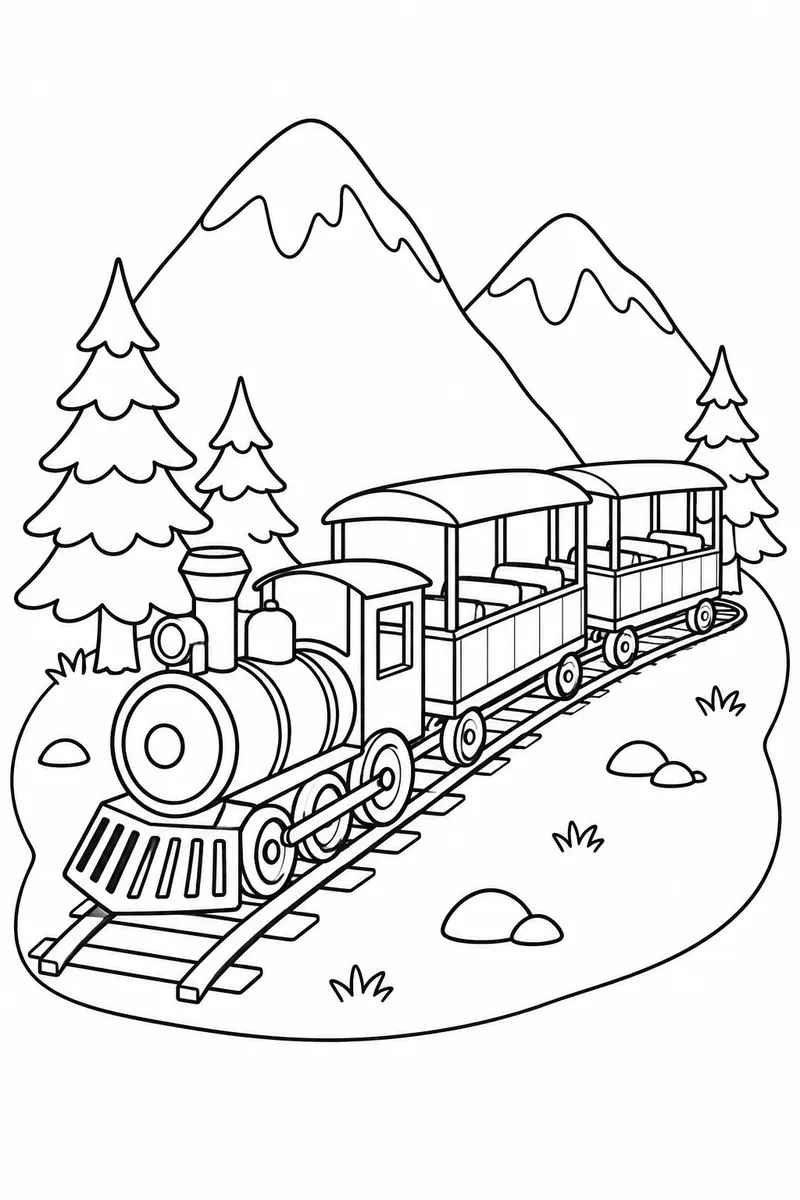 Trem turístico subindo a serra para colorir