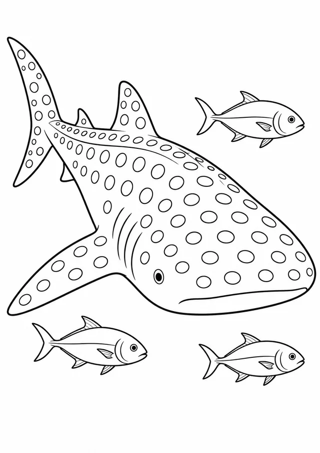 Tubarão-baleia e peixinhos para colorir