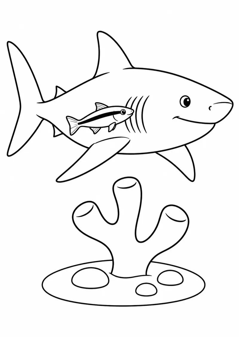 Tubarão e peixe-limpador para colorir