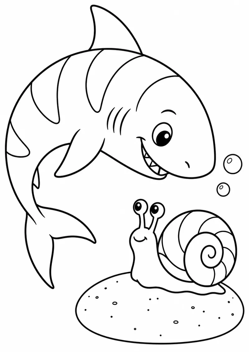 Tubarão listrado e caracol marinho para colorir
