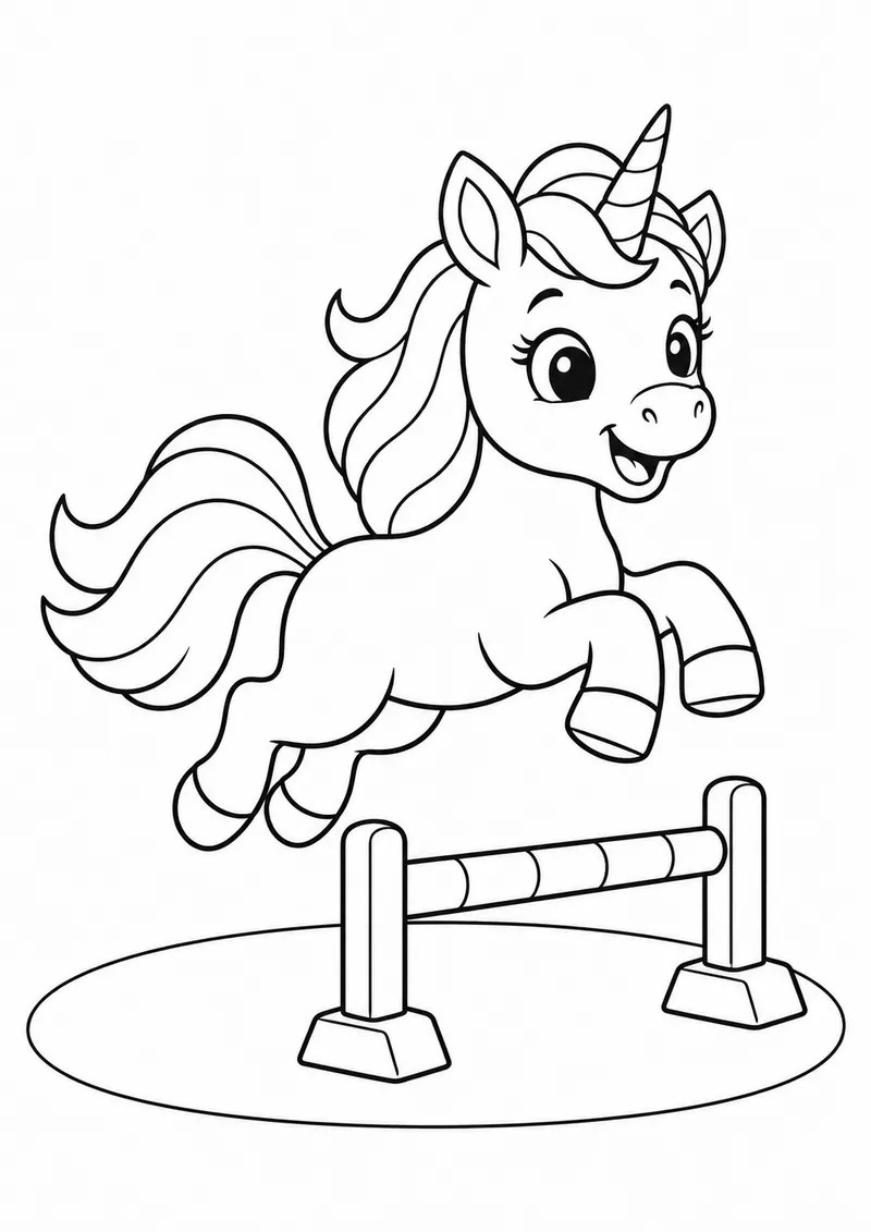 Unicórnio bebê aprendendo a pular para colorir