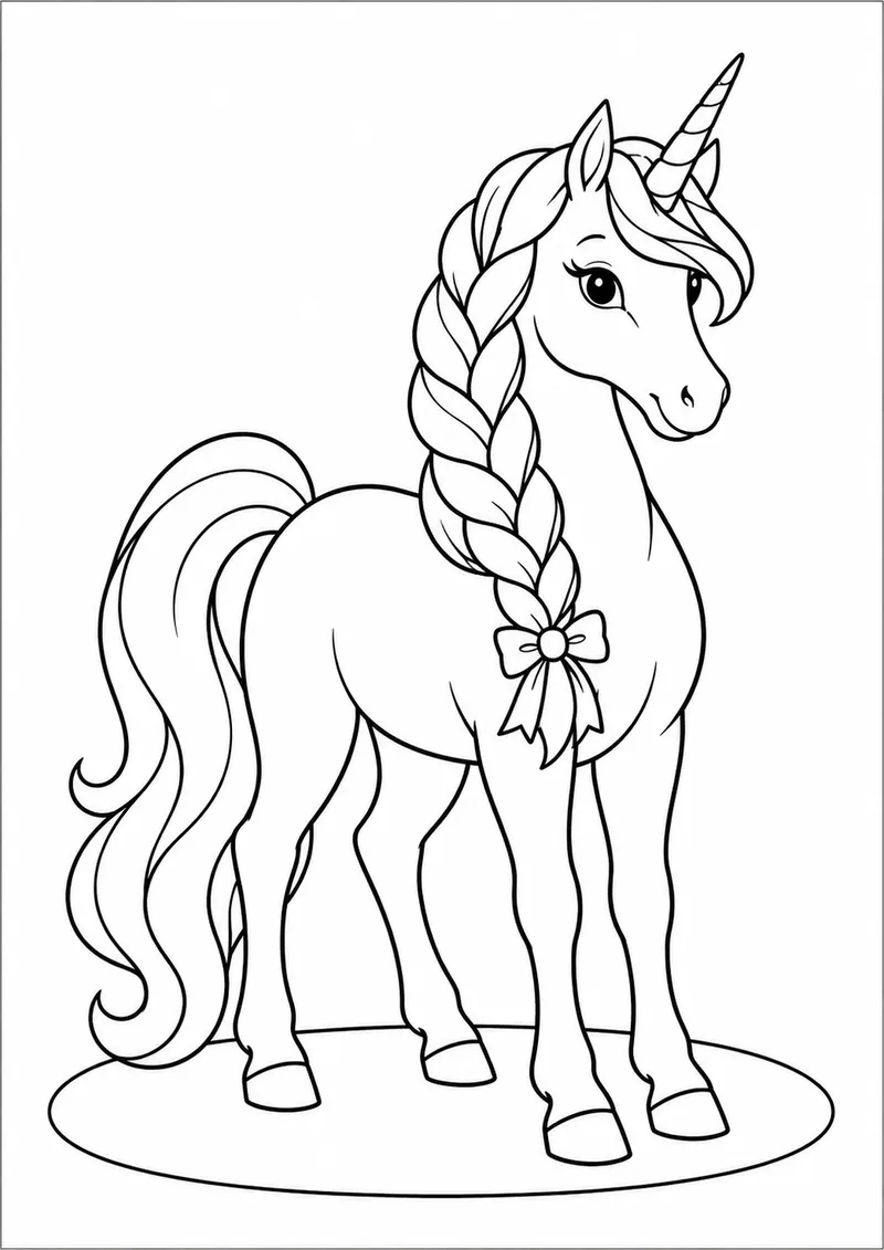 Unicórnio com crina trançada para colorir