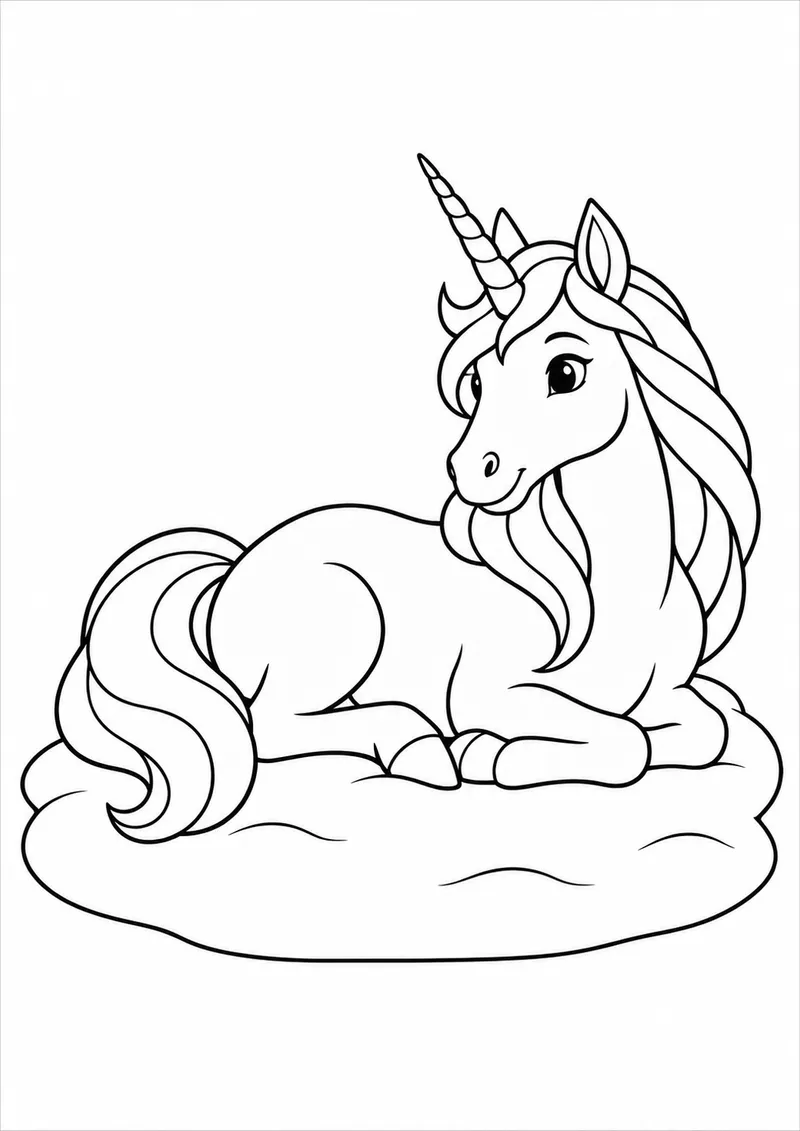 Unicórnio descansando na neve para colorir