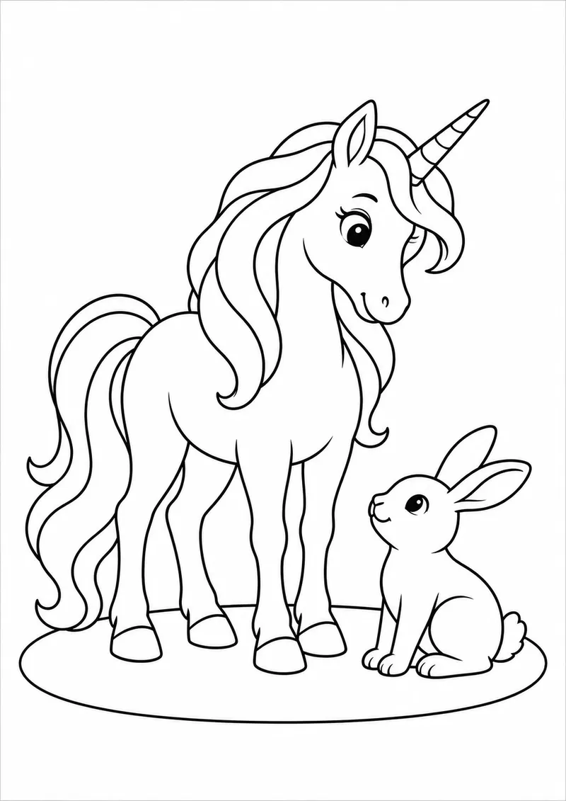 Unicórnio e coelho na clareira para colorir