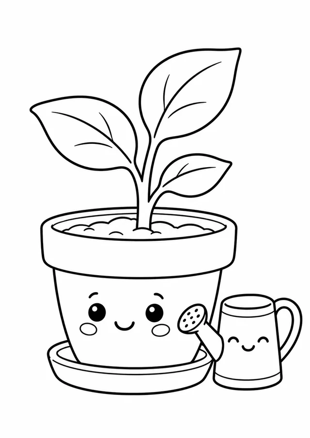Vaso fofinho com uma muda para colorir